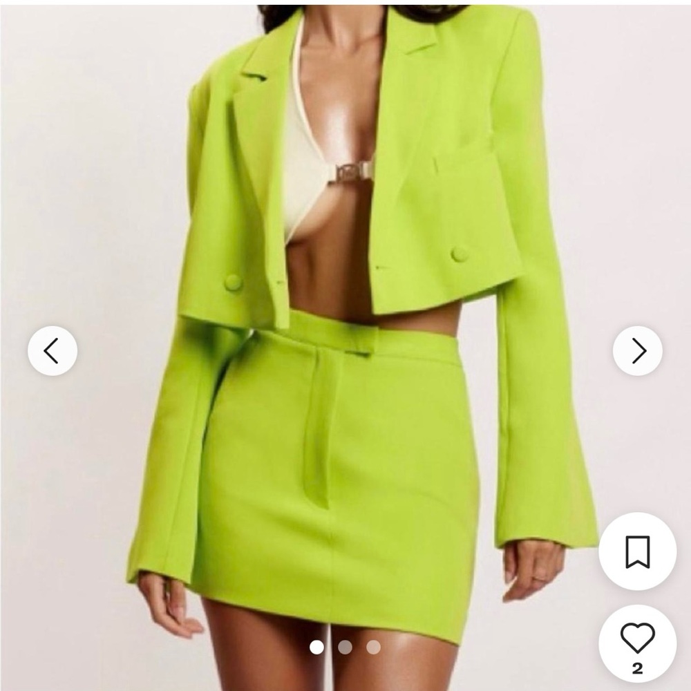 Vibrant Green Cropped Blazer and Skirt Set